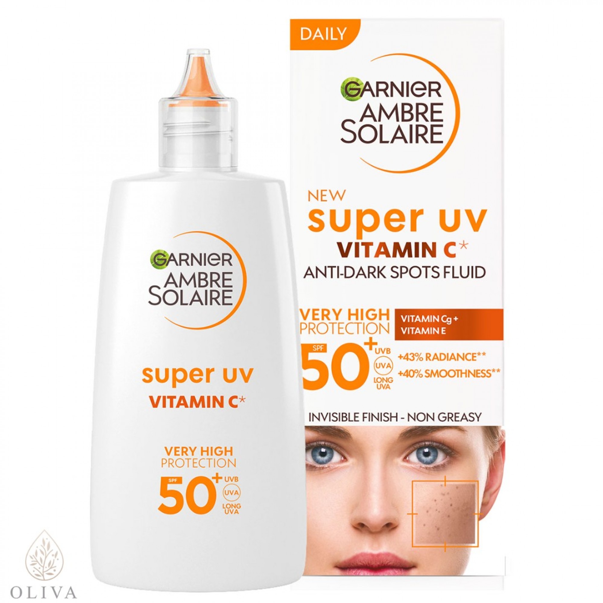 Garnier Ambre Solaire UV-Fluid Fürs Gesicht, LSF 50+ – Extra Leicht, Mit Hyaluron, Für Sensible Haut, 50 Ml