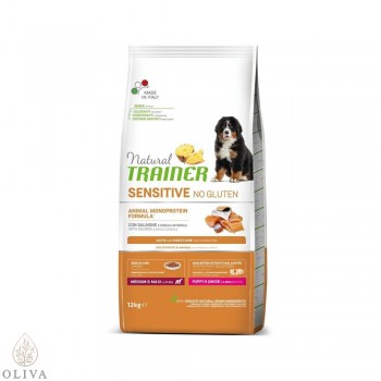 NATURAL TRAINER  Sensitive no gluten puppy & junior sa lososom za pse srednjih i velikih rasa 12kg