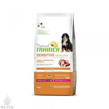 NATURAL TRAINER Sensitive no gluten puppy & junior sa pačetinom za pse srednjih i velikih rasa 12kg